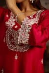 Saniya Sharma_Red Kurta Silk Embroidery Bead Round Floral Yoke And Tulip Pant Set _at_Aza_Fashions