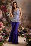 Buy_Saniya Sharma_Purple Silk Embellished Sequin Square Neck Floral Short Tunic And Flared Pant Set _at_Aza_Fashions