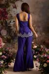 Shop_Saniya Sharma_Purple Silk Embellished Sequin Square Neck Floral Short Tunic And Flared Pant Set _at_Aza_Fashions