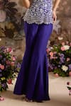 Saniya Sharma_Purple Silk Embellished Sequin Square Neck Floral Short Tunic And Flared Pant Set _Online_at_Aza_Fashions