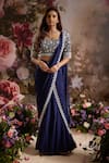 Buy_Saniya Sharma_Blue Blouse Silk Embellished Cutdana Sweetheart Border Pre-draped Saree With _at_Aza_Fashions