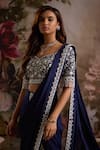 Saniya Sharma_Blue Blouse Silk Embellished Cutdana Sweetheart Border Pre-draped Saree With _Online_at_Aza_Fashions