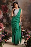 Buy_Saniya Sharma_Emerald Green Blouse Net Embellished Bead Round Pre-draped Saree With _at_Aza_Fashions