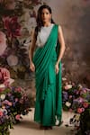 Saniya Sharma_Emerald Green Blouse Net Embellished Bead Round Pre-draped Saree With _Online_at_Aza_Fashions