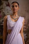 Buy_Saniya Sharma_Purple Blouse Shimmer Georgette Embellished Sequin Pre-draped Skirt Saree With _Online_at_Aza_Fashions