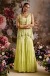 Buy_Saniya Sharma_Green Blouse Crepe Embellished Sequin Jacket Open Sharara Set _at_Aza_Fashions