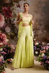 Shop_Saniya Sharma_Green Blouse Crepe Embellished Sequin Jacket Open Sharara Set _Online_at_Aza_Fashions