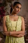 Saniya Sharma_Green Blouse Crepe Embellished Sequin Jacket Open Sharara Set _at_Aza_Fashions