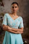 Saniya Sharma_Blue Chiffon Embellished Cutdana V Neck Flower Peplum Tunic And Sharara Set _Online_at_Aza_Fashions