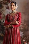 Saniya Sharma_Red Anarkali Silk Embellished Sequin V Neck Floral Set _at_Aza_Fashions