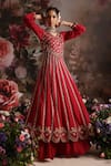 Buy_Saniya Sharma_Red Anarkali Silk Embellished Sequin V Neck Floral Set 