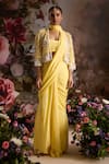 Buy_Saniya Sharma_Yellow Saree And Blouse Chiffon Embellished Bead Pre-draped Set With Cape _at_Aza_Fashions