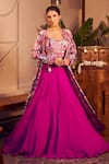 Buy_Swish By Dolcy And Simran_Purple Georgette Embroidered Radha Lehenga Set With Floral Patchwork Jacket _at_Aza_Fashions