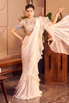 Buy_Swish By Dolcy And Simran_Ivory Crepe Embellished Sequin Meera Solid Pre-draped Ruffle Saree With Blouse _at_Aza_Fashions