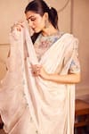 Swish By Dolcy And Simran_Ivory Crepe Embellished Sequin Meera Solid Pre-draped Ruffle Saree With Blouse _at_Aza_Fashions