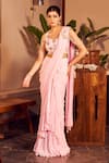 Buy_Swish By Dolcy And Simran_Pink Crepe Embellished Sequin Mahi Layered Pre-draped Saree With Blouse _at_Aza_Fashions