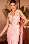 Swish By Dolcy And Simran_Pink Crepe Embellished Sequin Mahi Layered Pre-draped Saree With Blouse _Online_at_Aza_Fashions