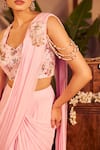 Buy_Swish By Dolcy And Simran_Pink Crepe Embellished Sequin Mahi Layered Pre-draped Saree With Blouse _Online_at_Aza_Fashions