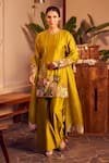 Shop_Swish By Dolcy And Simran_Green Chanderi Embroidered Thread Round Priya Nature Kurta Flared Pant Set _at_Aza_Fashions