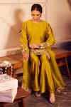 Swish By Dolcy And Simran_Green Chanderi Embroidered Thread Round Priya Nature Kurta Flared Pant Set _at_Aza_Fashions