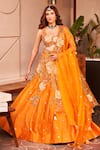 Buy_Swish By Dolcy And Simran_Orange Kora Organza Embellishment Shabnam Embroidered Kalidar Lehenga Set _at_Aza_Fashions