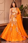 Buy_Swish By Dolcy And Simran_Orange Kora Organza Embellishment Shabnam Embroidered Kalidar Lehenga Set _Online_at_Aza_Fashions