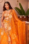 Shop_Swish By Dolcy And Simran_Orange Kora Organza Embellishment Shabnam Embroidered Kalidar Lehenga Set _Online_at_Aza_Fashions