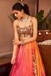 Buy_Swish By Dolcy And Simran_Pink Chanderi Madhubala At Sunset Embroidered Lehenga With Bustier _Online_at_Aza_Fashions