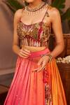 Shop_Swish By Dolcy And Simran_Pink Chanderi Madhubala At Sunset Embroidered Lehenga With Bustier _Online_at_Aza_Fashions