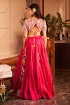 Shop_Swish By Dolcy And Simran_Pink Kora Organza Embellishment Arzoo Palm Tree And Embroidered Lehenga Set _at_Aza_Fashions