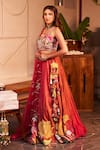 Swish By Dolcy And Simran_Orange Kora Organza Embellishment Lotus Square Gauhar Embroidered Lehenga Set _Online_at_Aza_Fashions