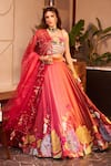 Swish By Dolcy And Simran_Orange Kora Organza Embellishment Lotus Square Gauhar Embroidered Lehenga Set _at_Aza_Fashions