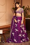 Buy_Swish By Dolcy And Simran_Purple Dupion Silk Embellishment Bird V-neck Indrani Embroidered Lehenga Set _at_Aza_Fashions