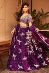 Shop_Swish By Dolcy And Simran_Purple Dupion Silk Embellishment Bird V-neck Indrani Embroidered Lehenga Set _at_Aza_Fashions