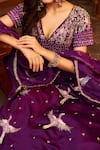 Buy_Swish By Dolcy And Simran_Purple Dupion Silk Embellishment Bird V-neck Indrani Embroidered Lehenga Set _Online_at_Aza_Fashions