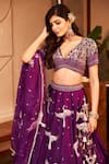 Swish By Dolcy And Simran_Purple Dupion Silk Embellishment Bird V-neck Indrani Embroidered Lehenga Set _at_Aza_Fashions