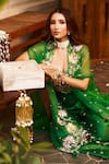 Swish By Dolcy And Simran_Green Kora Organza Embellishment Palm Tree Laila Embroidered Cape And Pant Set _Online_at_Aza_Fashions