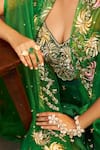 Buy_Swish By Dolcy And Simran_Green Kora Organza Embellishment Palm Tree Laila Embroidered Cape And Pant Set _Online_at_Aza_Fashions