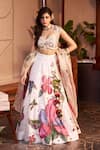 Shop_Swish By Dolcy And Simran_Ivory Kora Organza Embellishment Floral Queen Nargis Embroidered Lehenga Set _at_Aza_Fashions