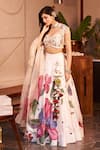 Shop_Swish By Dolcy And Simran_Ivory Kora Organza Embellishment Floral Queen Nargis Embroidered Lehenga Set _Online_at_Aza_Fashions