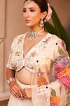 Swish By Dolcy And Simran_Ivory Kora Organza Hand Paint Floral V-neck Maya Lehenga Set _Online_at_Aza_Fashions