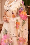 Buy_Swish By Dolcy And Simran_Ivory Kora Organza Hand Paint Floral V-neck Maya Lehenga Set _Online_at_Aza_Fashions