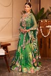 Swish By Dolcy And Simran_Green Kora Organza Embellishment Flora And Urvashi & Embroidered Lehenga Set _at_Aza_Fashions