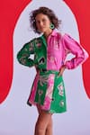 ZiP by Payal & Zinal_Pink Viscose Printed 3d Textured Collar Candy Crush Shirt _Online_at_Aza_Fashions