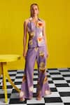 Buy_ZiP by Payal & Zinal_Purple Cotton Printed Love Bug Collar Top And Pant Set _at_Aza_Fashions