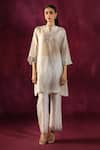 Buy_Twenty Nine_White Nickel Embellished Mirror Notched Sleeve Tunic And Pant Set _at_Aza_Fashions