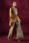 Buy_Twenty Nine_Multi Color Banarasi Brass Embellished Mirror Jacket And Bell Bottom Pant Set _Online_at_Aza_Fashions