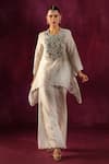 Buy_Twenty Nine_White Banarasi Embellished Mirror Round Yoke Tunic And Flared Pant Set _at_Aza_Fashions