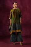 Buy_Twenty Nine_Green Tissue Embellished Mirror Boat Neck Neckline Kurta And Flared Pant Set _at_Aza_Fashions