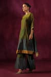 Buy_Twenty Nine_Green Tissue Embellished Mirror Boat Neck Neckline Kurta And Flared Pant Set _Online_at_Aza_Fashions